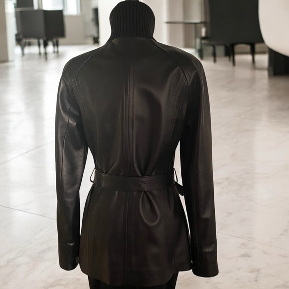 BELLA BICCHI SOFT BLACK LEATHER MID-LENGTH BELTED JACKET SM - Picture 10 of 15